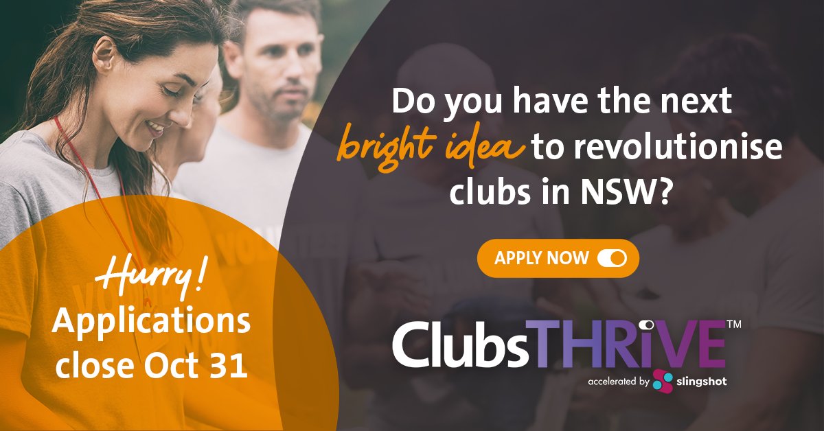 Are you a #scaleup or #nonforprofit #startup that can further encourage diversity and improve the health and wellbeing of <a href="/ClubsNSW/">ClubsNSW</a> members and the broader community through technology?

Learn more and apply now for the #ClubsTHRIVE #Accelerator program: clubsthrive.com.au