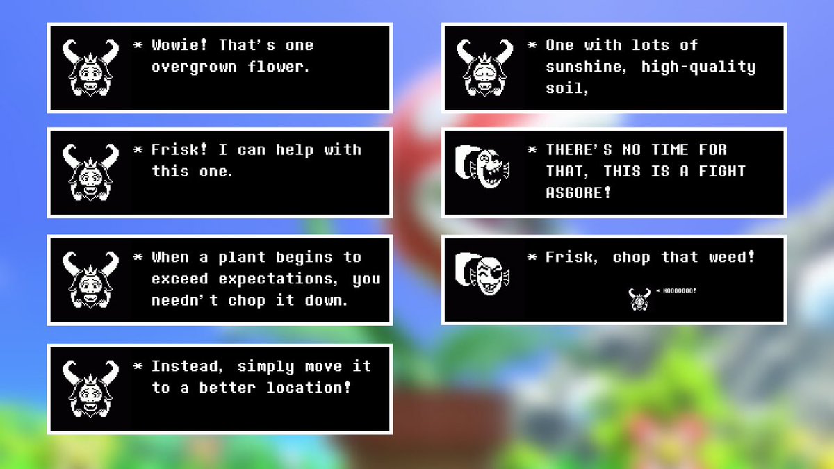 ProtendoYT's tweet image. If you’re wondering what kind of progress I’ve made on the Frisk for Smash video, I’ve started writing dialogue for EVERY character as a part of a Palutena's Guidance-ish CALL feature.
Needless to say, this has ended up being much more complex than I initially anticipated