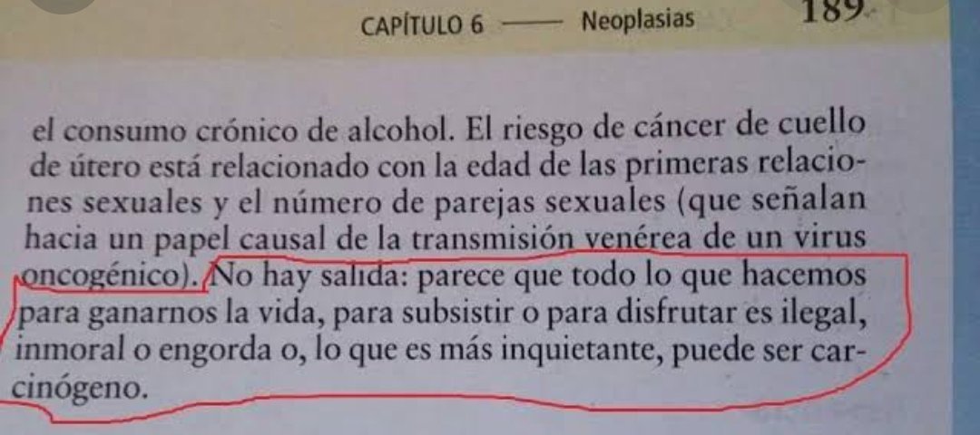 GuilleNegrete99's tweet photo. @DraFagocito Me recordaron estás frase del Robbins jajaja "the only way to avoid cancer is to not be born, as live is to incur risk." "Todo lo qu hacemos para ganarnos la vida, subsistir o disfrutar es ilegal, inmoral o engorda... o puede ser carcinogénico" https://t.co/9mWQrMYVoB