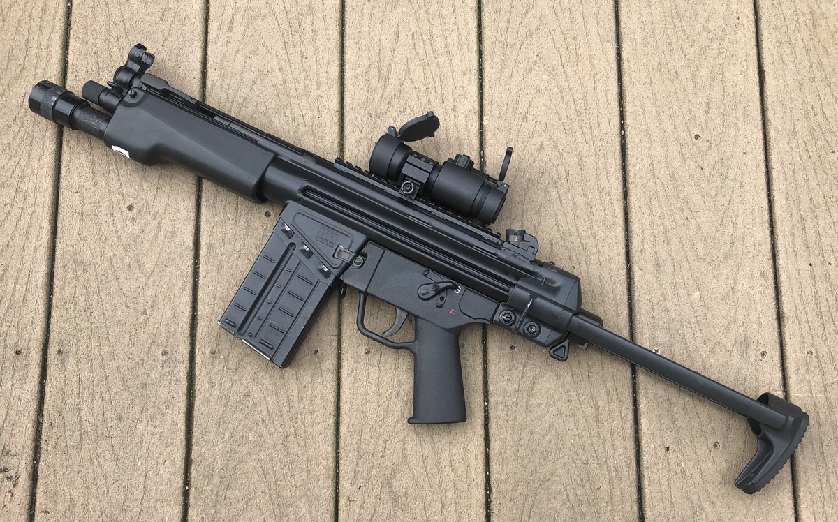 DDeagleton's tweet photo. finally put the stock from @hkparts on my @ptrindustries #pdwr this thing is so ridiculous and I love it. #ptr91 #ptr91inc #jld #ptrindutries #ptrpdwr #ptr105 #ptr110 #hk51 #308win #762nato #762x51 #thatsrealfuckingnato #mp5 #thicccp5 https://t.co/12UlzPVKpi