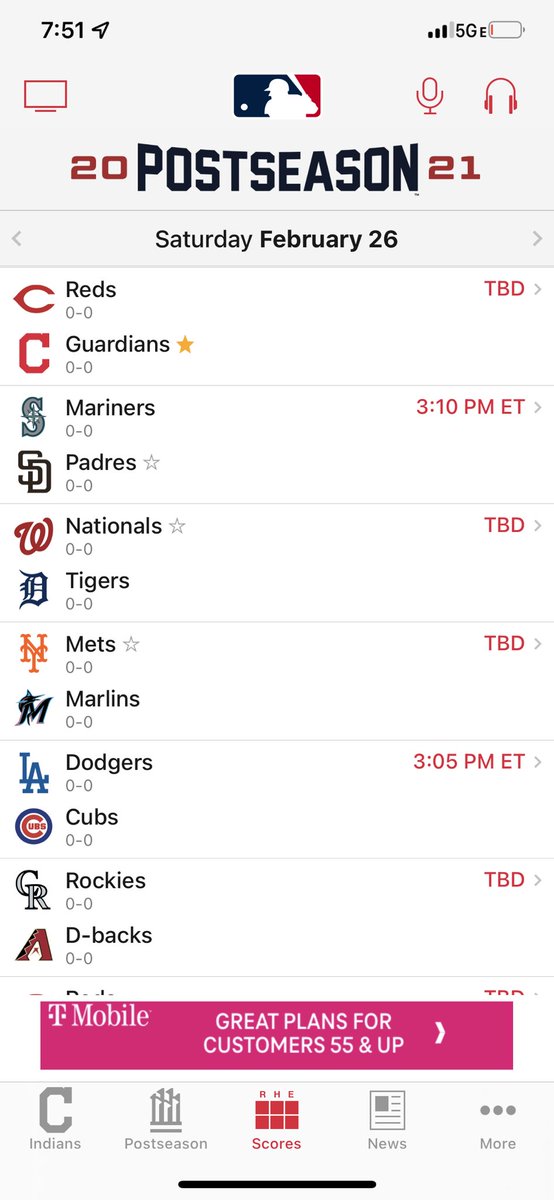Things are changing on the @MLB app the “Cleveland Guardians” are here. This is the page for game one of spring training 2022 https://t.co/S4WaQz0zZz
