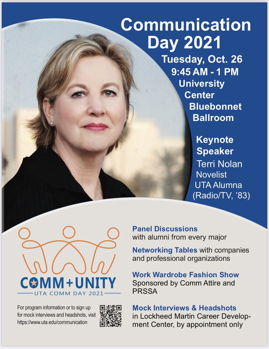 utalibarts's tweet photo. 🚨 #Communication Students... 
#UTA’s 2021 Comm Day is happening next Tuesday, 10/26! Join us from 9:45AM to 1:00PM for a day of opportunities. Mark your calendar &amp; be sure not to miss this FREE event. #utalibarts @utacomm For information &amp; accessibility, contact: epsmith@uta.edu https://t.co/zYPoflpH5Q
