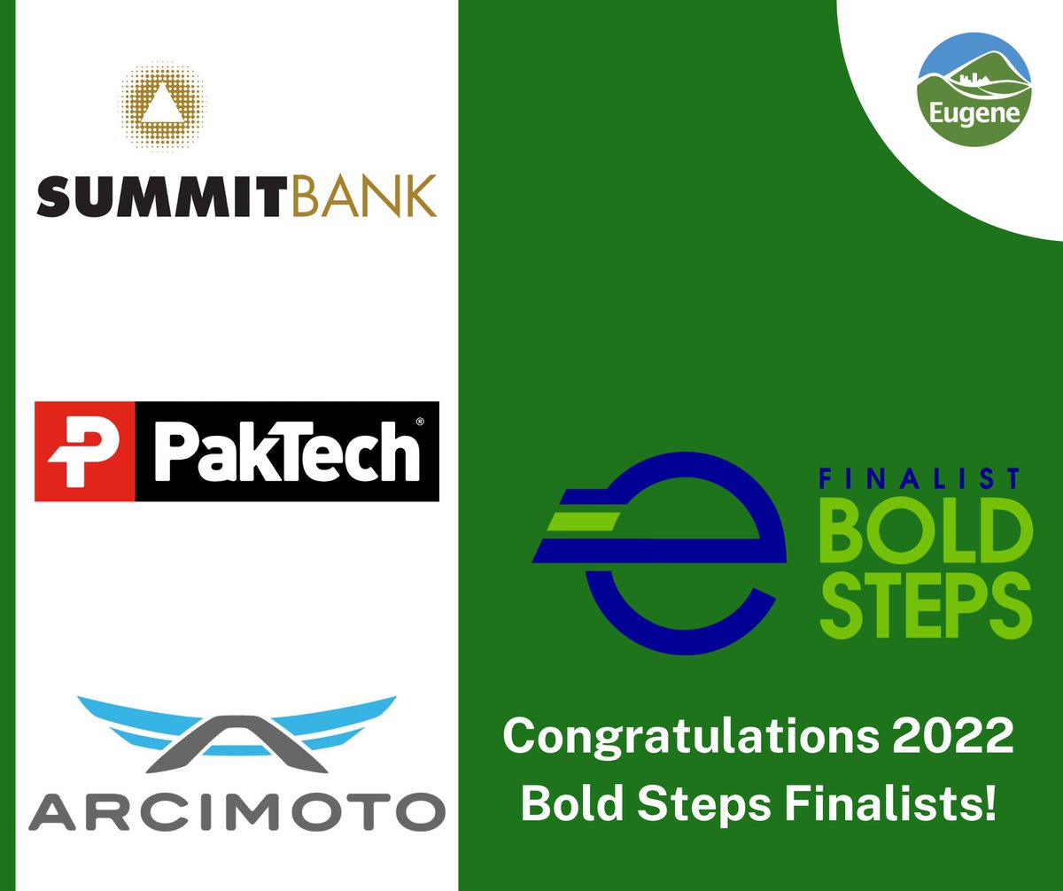 Congratulations to the three finalists for the 2022 Mayor's Bold Steps Award!

▪️ PakTech
▪️ Summit Bank
▪️ Arcimoto

eugene-or.gov/508/Bold-Steps…