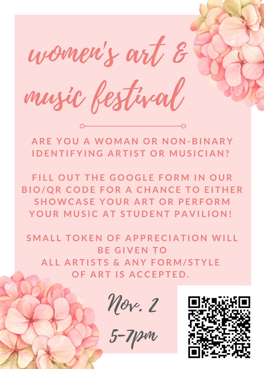 ASUWoCo's tweet photo. Apply to be in our first ever Women’s Art &amp; Music Festival! Use the LinkTree in our bio to apply and represent women and non-binary individuals here at ASU! 🎶👏🏼 https://t.co/of9zyjjQJu