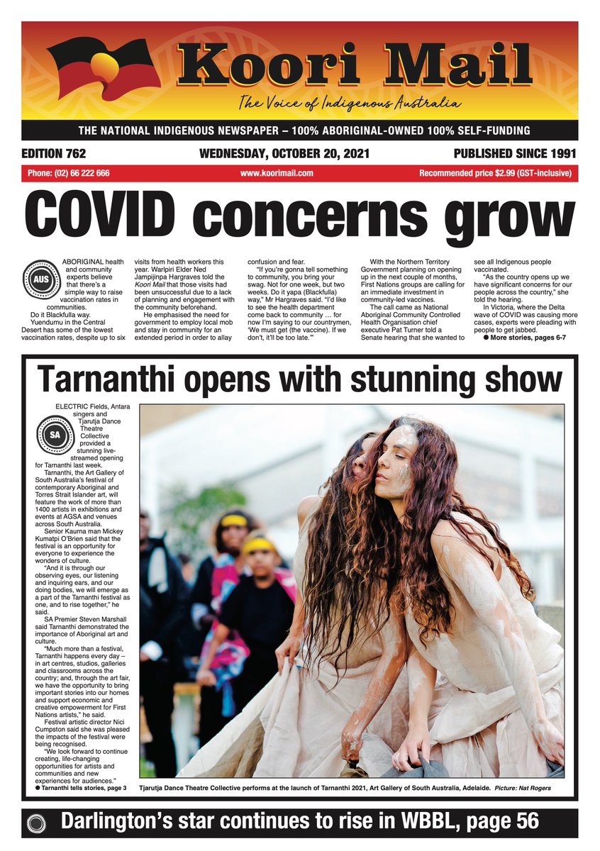 koorimailnews's tweet photo. Edition 762 is now available to purchase from your local newsagent. For editions delivered straight to your door (or email inbox) visit https://t.co/nzpx1G3G9c to subscribe.
#koorimail #blm #Tarnanthi https://t.co/SxBDE4SV51