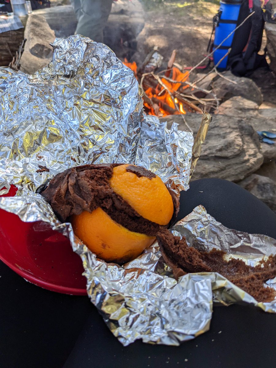 lisaraby's tweet photo. @Some_Eventful A10: already done so I'm going to take this opportunity to show off the orange cakes I made on a girls trip a month ago. We put the leftover batter in a frying pan and had cake! In the woods!!! It was SO GOOD!!! #WeGetOutside #withcake https://t.co/2AkLYJ7ERY
