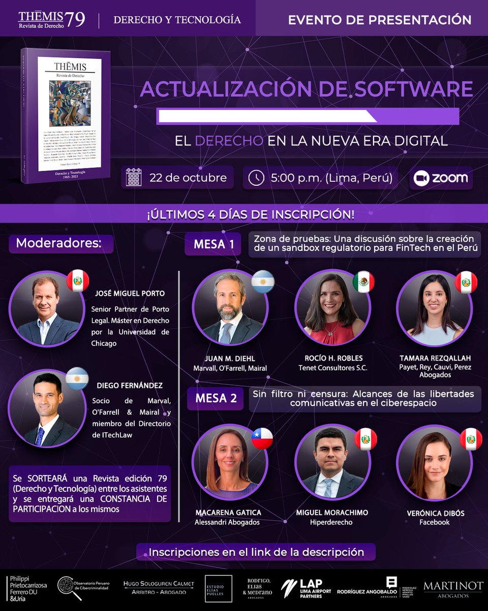 [EVENTO GRATUITO] #DerechoyTecnología

El evento se llevará a cabo el día 22 de octubre a las 5:00 p.m. (GMT-5) vía Zoom

📌 Para inscribirte al evento llena el siguiente formulario: bit.ly/3mKbRCP
Enlace del evento: fb.me/e/1MGIrulQi