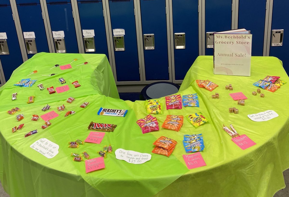 BechtoldMiss's tweet photo. Today the grade 8’s applied their understanding of percent and taxes at Ms.Bechtold’s grocery store 😋 https://t.co/z7lSJfllBc