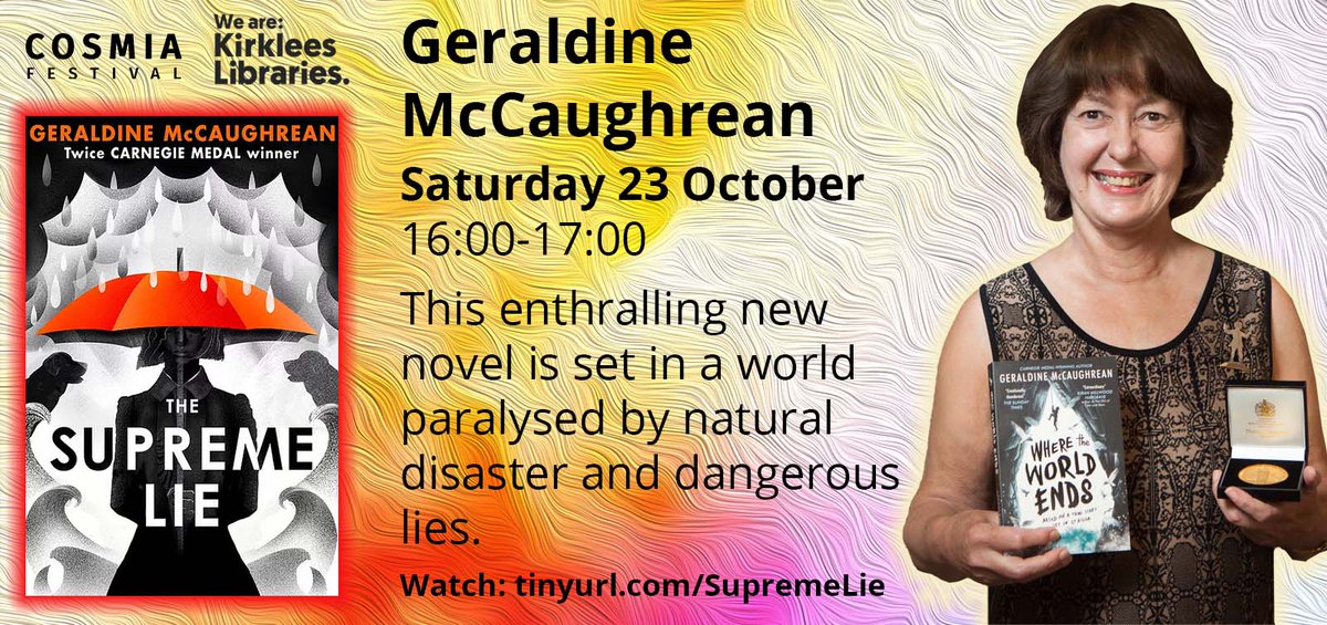 The first event of #cosmiafestival2021 is @GMcCaughrean talking about 'The Supreme Lie'. Watch it FREE with @KirkleesLibrary this Saturday afternoon tinyurl.com/supremelie #climatechange #cosmia #festival #scifi