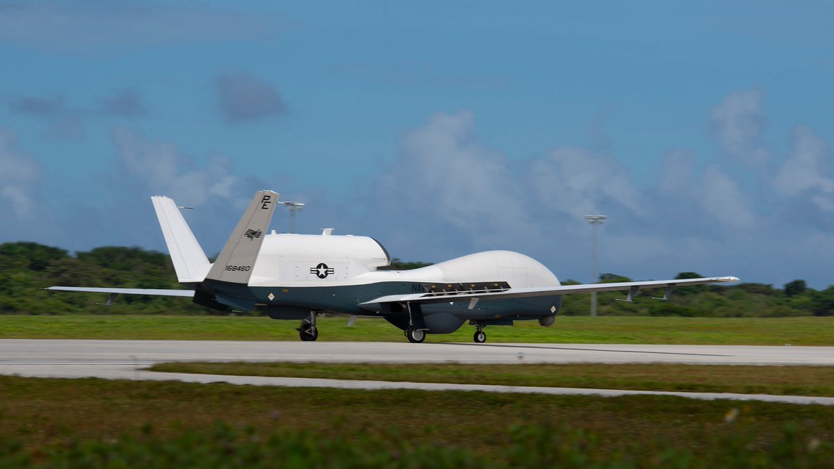 USPacificFleet's tweet photo. #USNavy MQ-4C Tritons return to Andersen Air Force Base, Guam, after completing first deployment to Japan: https://t.co/DOeytPm9D1 #FlyNavy @US7thFleet @NavyMisawa https://t.co/Za57ogFPj8