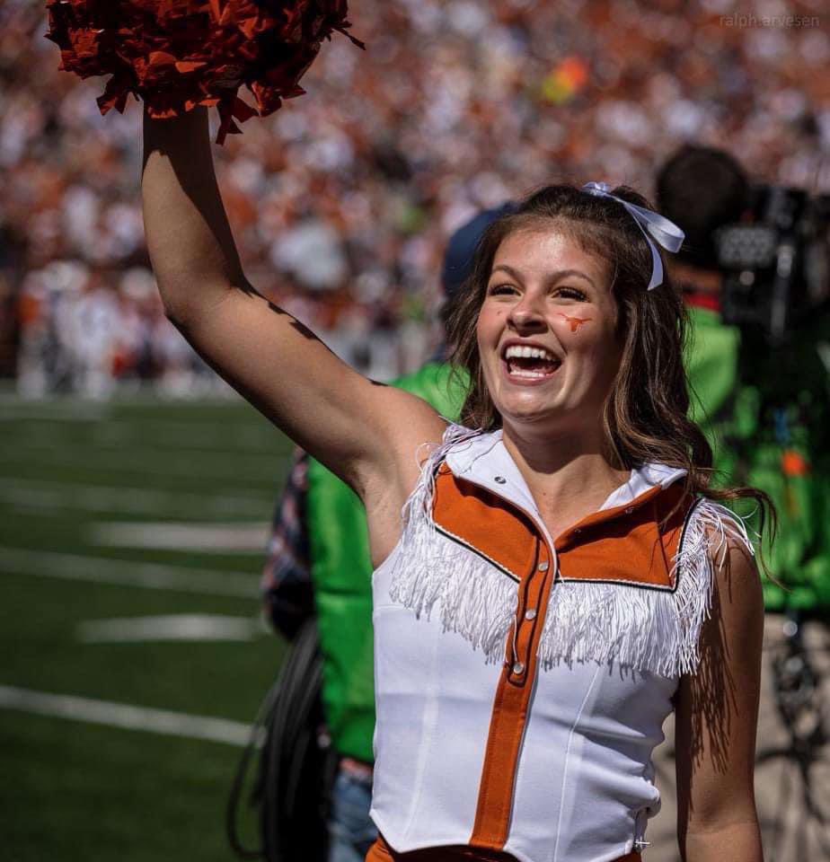 DPHSCheer's tweet photo. Love seeing our alumni on the sidelines still 💛 Kara Fowler - Class of 2021 - University of Texas 🤘 https://t.co/u1Npbsi2dn