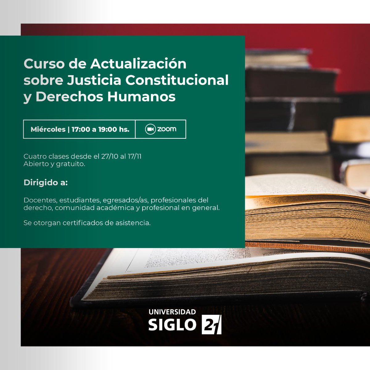 📣 *CURSO DE ACTUALIZACIÓN SOBRE JUSTICIA CONSTITUCIONAL Y DDHH*   📆 Programa * Cuestiones actuales de las garantías del amparo y hábeas data_* *Dra. Marcela Basterra (Universidad de Buenos Aires) Miércoles 3 de noviembre, de 17 a 19 hs forms.gle/b842upp5XvCk74…