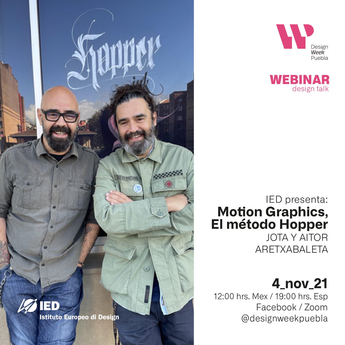 designweekpue's tweet photo. Con mucha emoción les presentamos nuestros webinars a realizarse dentro del marco de la Semana del diseño 2021. Estas charlas tendrán transmisión simultánea en vivo por zoom y facebook. 🤩💻

Participan: @ElisavaBCN @IEDMadrid y Medinalegal 🙌🏻 https://t.co/yUsceBXua9