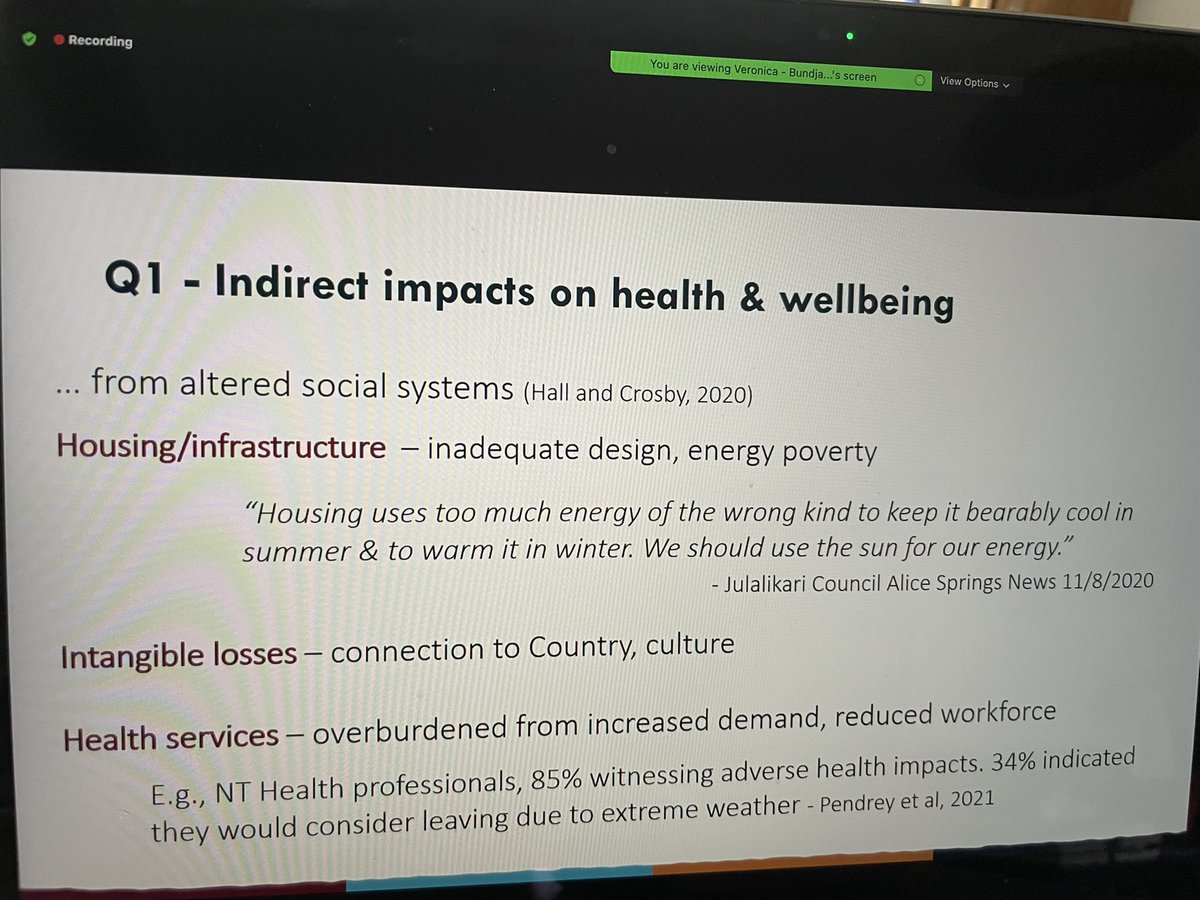 MelissaSweetDr's tweet photo. Now hearing from Amba-Rose Atkinson at #IndigenousClimateJustice21 on the scoping review, which included 194 papers and shows wide ranging health impacts of climate change https://t.co/gBQ0INOrvt