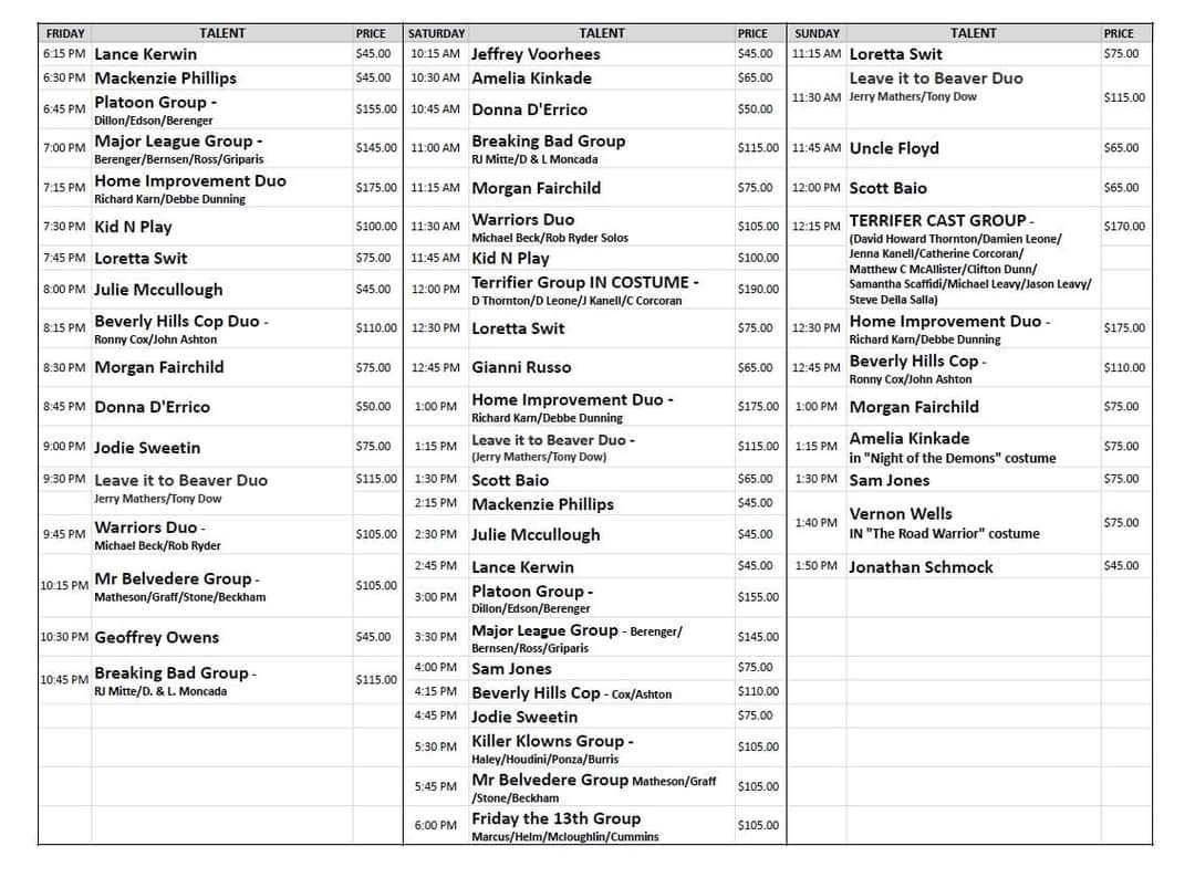 Chiller Theatre on Twitter "Photo Op Schedule! https//t.co/W2L15ZdUto