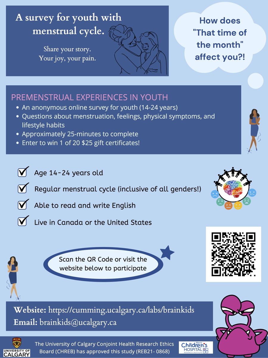 brainkidsab's tweet photo. Help us understand premenstrual symptoms in youth! If you are 14-24 years old, have a menstrual cycle, and live in Canada or the US please share your experiences with us! #PMDD #PME  https://t.co/SvqIjMg6BE  @IAPMDglobal @IAPMD_clinical https://t.co/OneotvUV6b