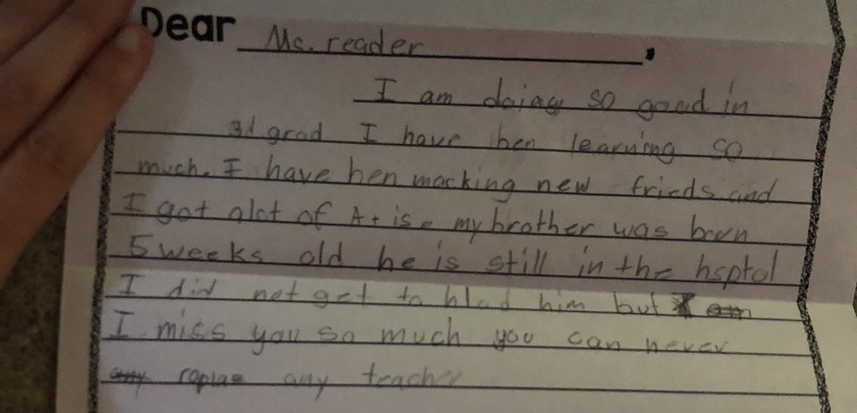MissReeder123's tweet photo. Not every day will go as planned and that’s A-okay! Today was that kind of day, but before I went to leave I found these in my mailbox, written by my 3rd graders. Teachers, we have a great impact! But I will say, today, they got me back ❤️ https://t.co/jQxLBvP89C