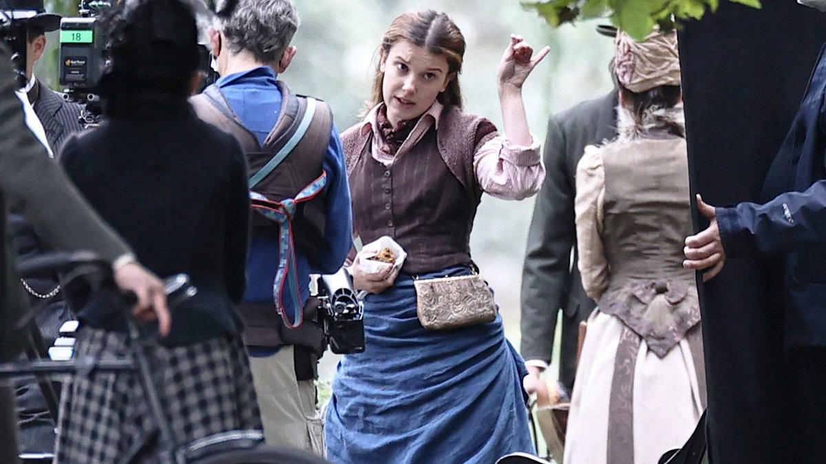 enolasource's tweet photo. Millie Bobby Brown on set for "Enola Holmes 2" days ago! https://t.co/tbgYkoKBJd
