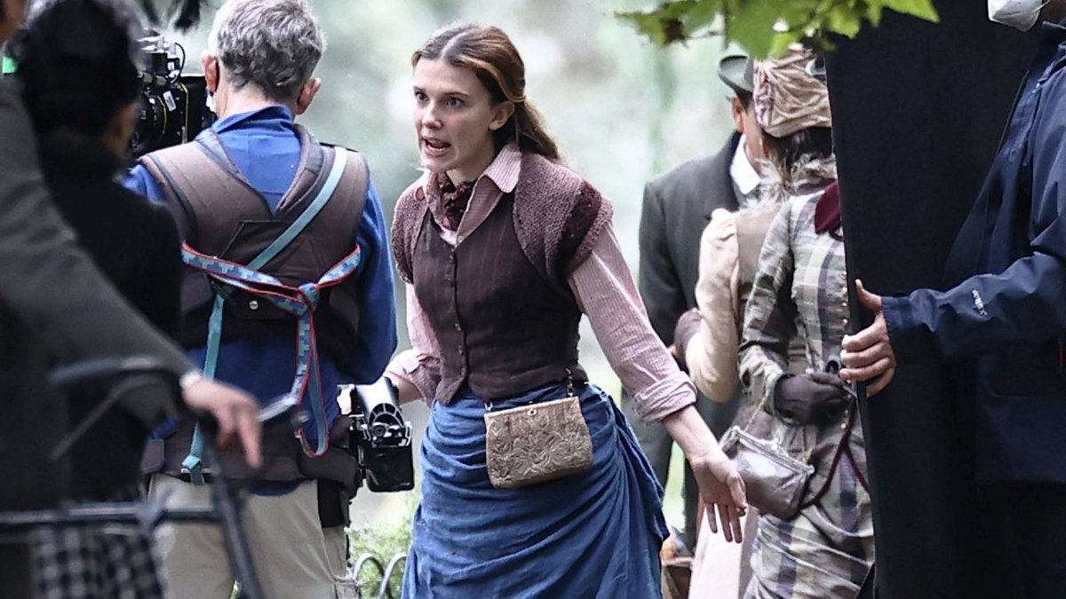 enolasource's tweet photo. Millie Bobby Brown on set for "Enola Holmes 2" days ago! https://t.co/tbgYkoKBJd