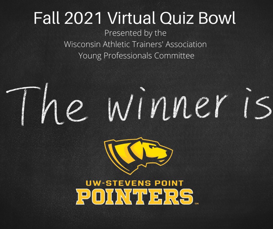 WATA_YPC's tweet photo. 🎉Congratulations🎉 to @UWSP_AT  for winning tonight's Quiz Bowl! Cheer them on at GLATA 2022 in March! https://t.co/xChsfagdnO