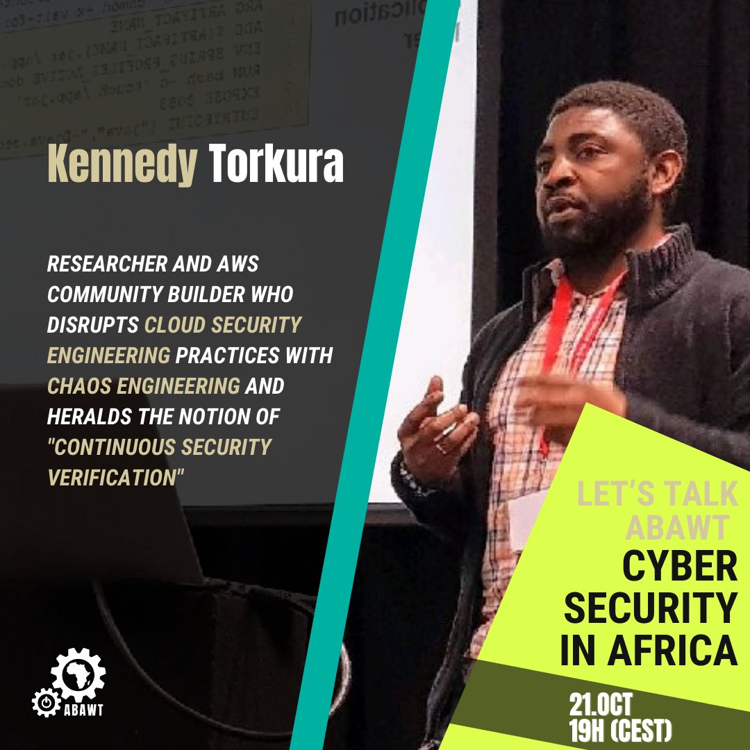 abawtio's tweet photo. Meet our third speaker Kennedy Torkura, researcher, aws community builder who loves to talk about #cybersecurity and #chaosengineering. He will bring an academic view to our talk tomorrow, Oct 21st @7pm >Haven't signed up yet? Click here > https://t.co/G9kngOYod3⠀ https://t.co/XF36av4tDs