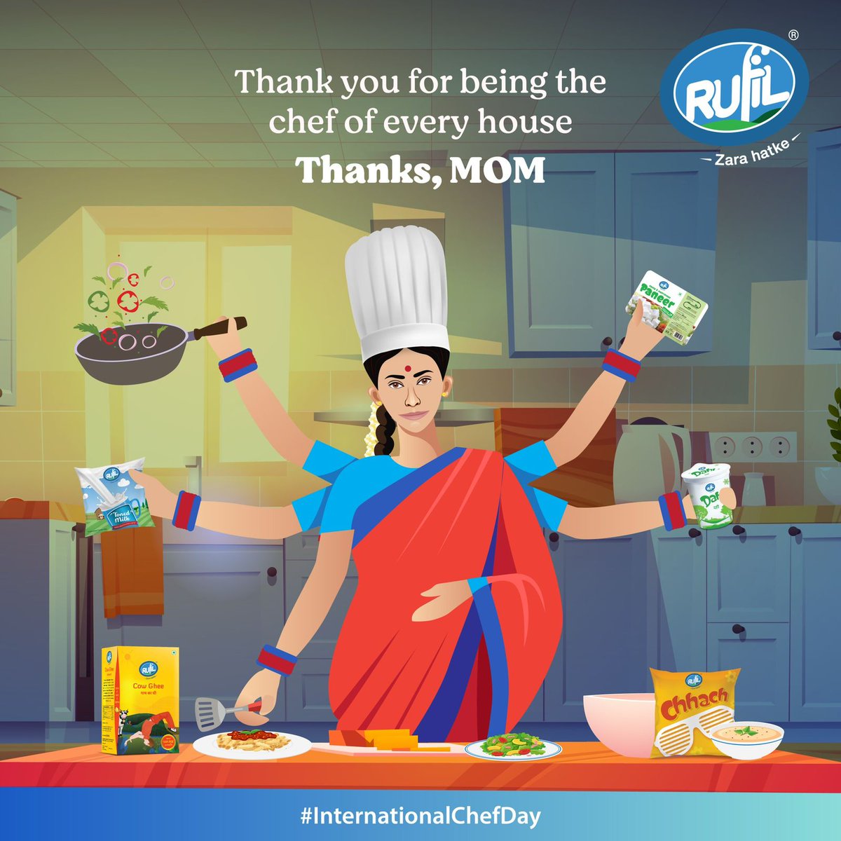 RufilIndia's tweet photo. Moms are our unsung heroes of Kitchen, and we just try to help them enhancing flavour with top quality dairy essentials.

#WorldChefDay #rufil 
#chefmom #cookingeveryday #forevergrateful #healthylifestyle #healthyfood #healthycooking #milkproducts #freshproducts https://t.co/mrWttjGpCj