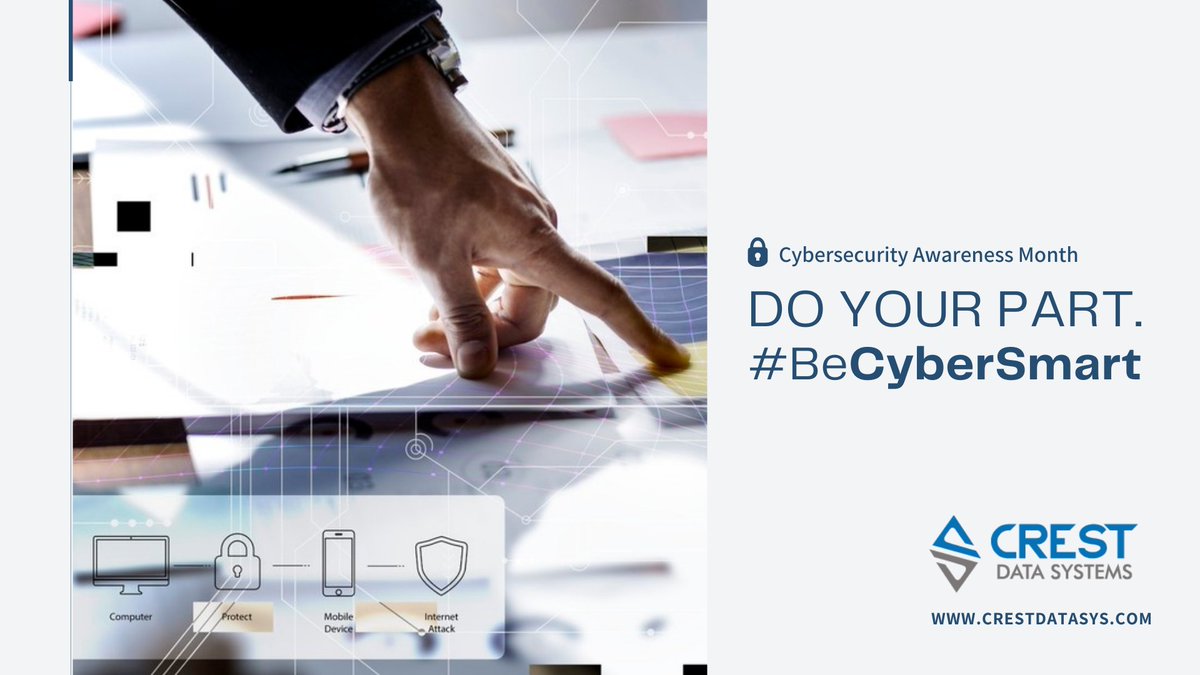 crestdata_ai's tweet photo. October is #CyberSecurityAwarenessMonth. The aim is to spread awareness about best practices for staying secure.
Top-4 #CyberSecurity Tips
1. No Shortcuts with passwords
2. Be vigilant about Phishing
3. Opt-in for Multi-Point Authentication
4. Update your system regularly https://t.co/AZ7MkG4G4F