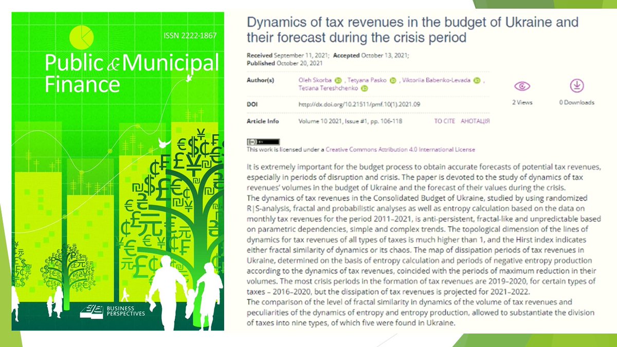 MatiukhinaVal's tweet photo. ๐๏ธ https://t.co/4bQvnrmw4o
โ๏ธ Dynamics of #tax revenues in the budget of #Ukraine and their forecast during the crisis period
๐ฅ Oleh Skorba , Tetyana Pasko , Viktoriia Babenko-Levada , Tetiana Tereshchenko
#crisis, #entropy, #forecast, #RSanalysis, #taxinstruments, #taxrevenues https://t.co/0CcEdWEsCB