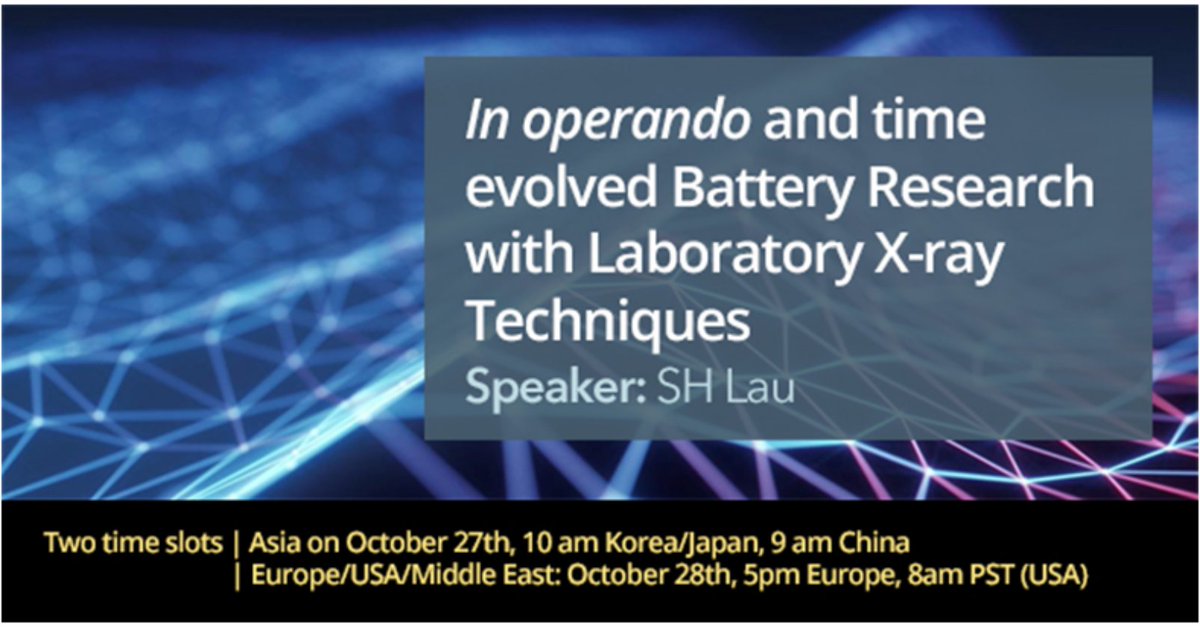 Don't miss out on <a href="/SigrayInc/">Sigray, Inc.</a> 's webinar “Cutting-edge in operando and time evolved Battery Research using Laboratory X-ray Analytical Techniques.” Oct. 28, 2021, 5pm CEST.
bit.ly/3pgzoy7

#xray #battery #batteryresearch #xraymicroscopy #microscopy #science #xrayanalysis