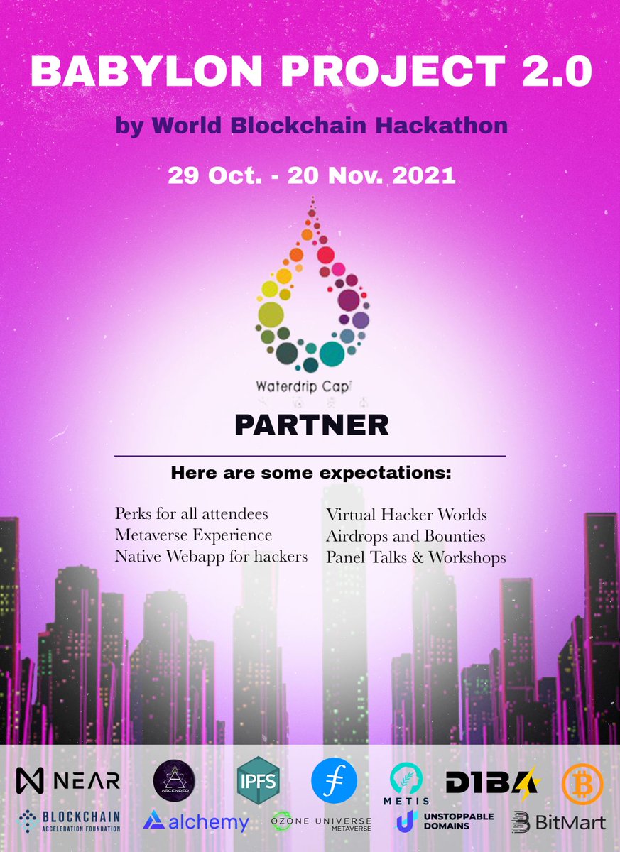 waterdripfund's tweet photo. To join us for the Babylon Project 2.0 Hackathon, register at👉https://t.co/Ld2Dprppnw

#investment #blockchain #babylonproject #hackathon2021
@MetisDAO @NEARProtocol @BitMartExchange https://t.co/zyoZpSLNGR
