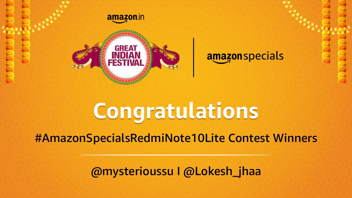 amazonIN's tweet photo. Your wait comes to an end! We have the winners of #AmazonSpecialsRedmiNote10Lite contest. Congratulations to @mysterioussu and @Lokesh_jhaa on winning the Redmi Note 10 Lite. Kindly DM us your details to claim the prize. https://t.co/DzIG917Ynq