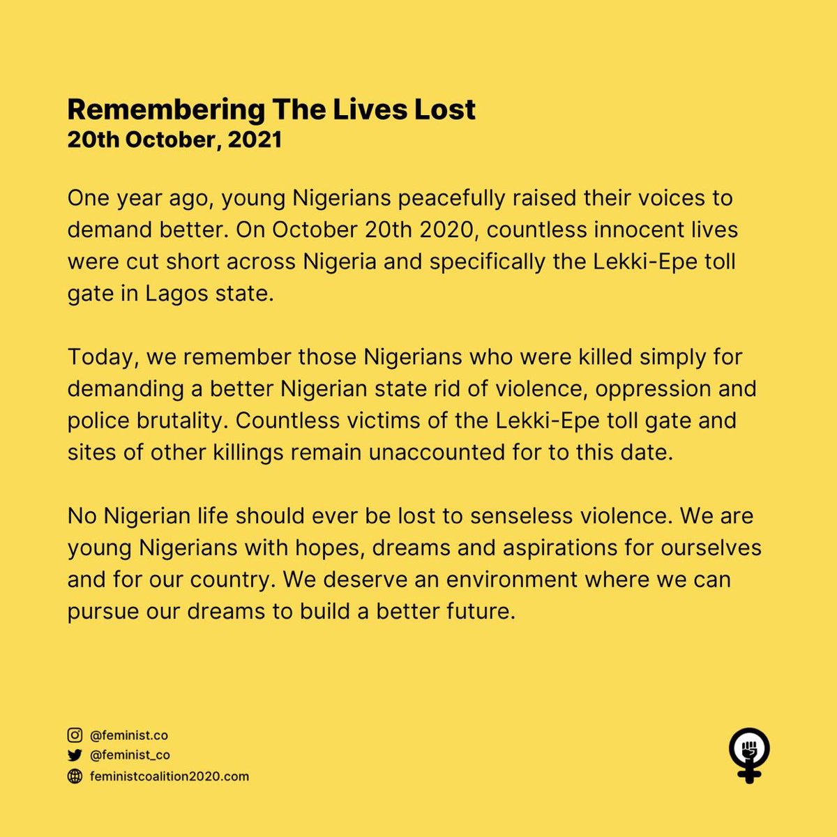 feminist_co's tweet photo. Remembering the lives lost. 20.10.2020 https://t.co/nYtwEfOemP