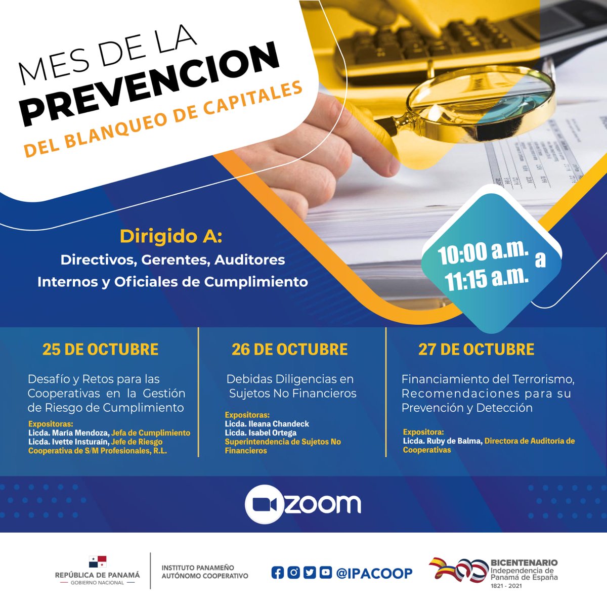 IPACOOP's tweet photo. En el Mes de "La Prevención del Blanqueo de Capitales", tendremos webinars dirigido a los sujetos obligados del Sector Cooperativo los los días: 25, 26 y 27 de octubre de 10:00 a.m. a 11:15 a.m.
¡No te los pierdas! #Ipacoop #IpacoopInforma #IpacoopCapacita https://t.co/HM2uHYsaMz