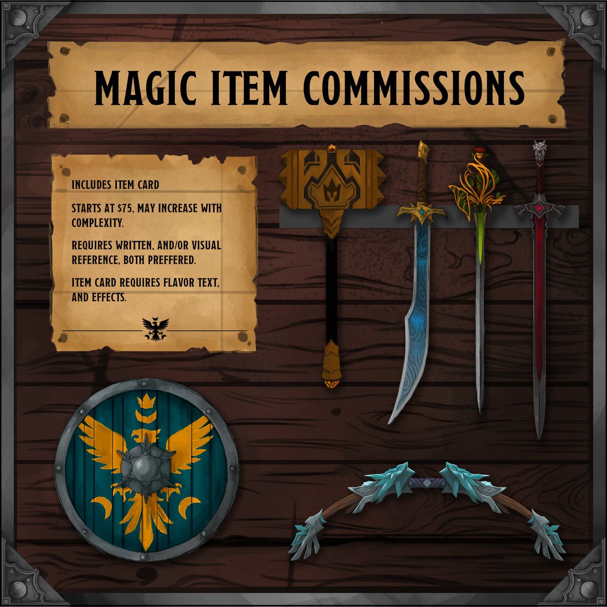 Knight_of_Water's tweet photo. ✨COMMISSIONS OPEN✨

Finally got around to making some new commission sheets! 

We’ve got some new options this time around with Magic Items and Full Illustration. Interested? Let me know!

#commissionsopen #Commission https://t.co/CtmhGrs7ih