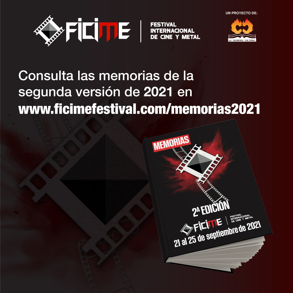 FicimeFestival's tweet photo. ¡Saludos! Ya están publicas las memorias de la versión 2021. Puedes consultarlas en https://t.co/DKW0R9LC0P #CineyMetal #FICIME Más información en: https://t.co/RLOa9uityd https://t.co/mdshC2iRxW