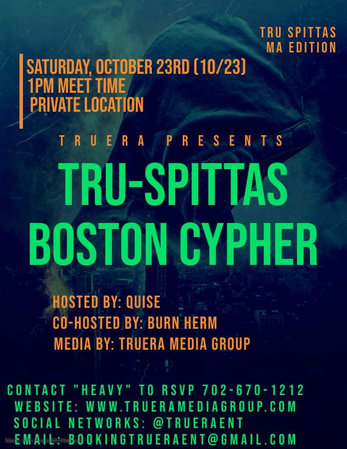 TrueraEnt's tweet photo. This weekend Sat 10/23 #TruSpittas #Cypher https://t.co/hJEteD6vmq