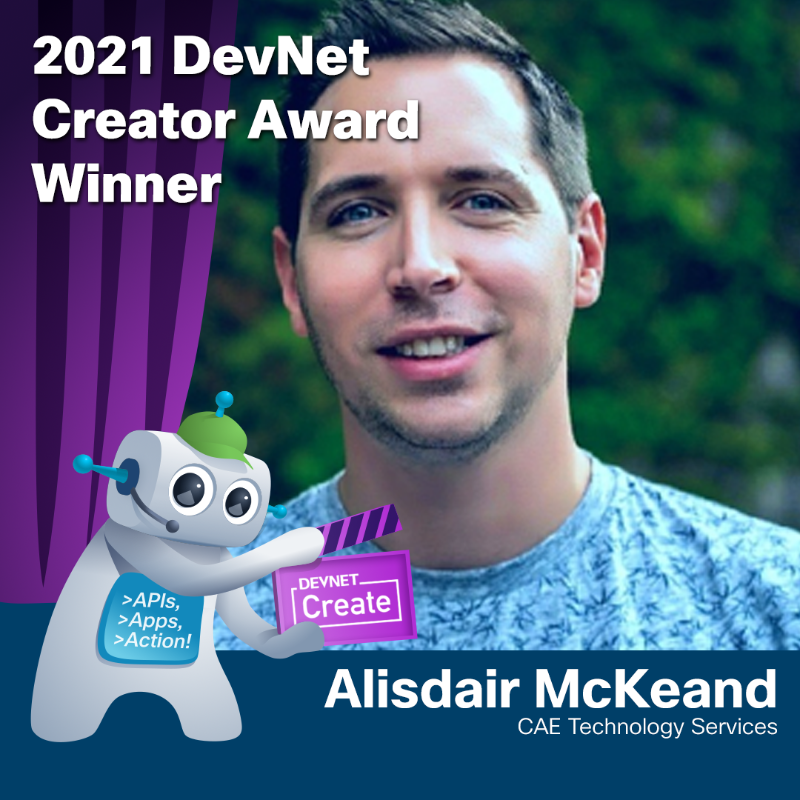 CiscoDevNet's tweet photo. The DevNet Creator Award is how we recognize contributions from our community members.
Congratulations Alisdair McKeandโ, 2021 DevNet Creator Award Winner. Find out more: https://t.co/ateu0Cyi9K | #DevNetCreate