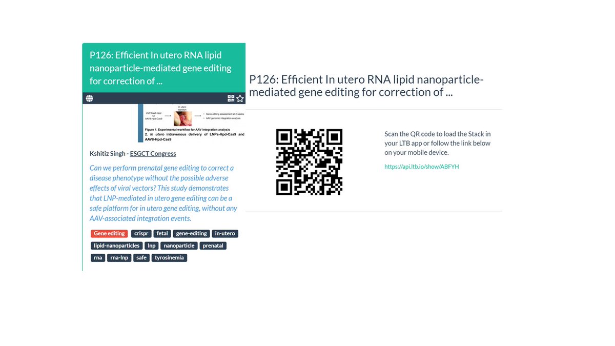 linkkshitiz's tweet image. Incredible talks &amp;amp; gene therapy research are being presented at the European Society of Gene and Cell Therapy. 
Check out our poster-'In Utero RNA Lipid Nanoparticle-mediated Gene Editing for Correction of Type 1 Tyrosinemia'api.ltb.io/show/ABFYH @CHOPFetalCenter @WPeranteau