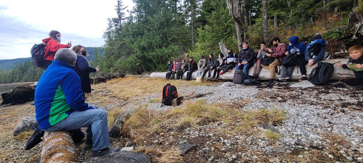 wapsigatgyet52's tweet photo. Highschool grade 10/11 students and teachers explore traditional ecological knowledge with Sm’algyax Language Knowledge Holder, Mr.Ben Spencer at Butze Rapids #learningontheland #wapsigatgyet @chsssd52 @RupertSchools @BertieBert11 @SandraLPond https://t.co/4Sy9oKqlLW