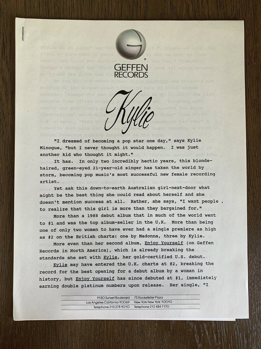 spjury's tweet photo. Really excited by a surprise delivery today. #KylieMinogue Enjoy Yourself. 1989 #GeffenRecords #PressPack. This was supposed to arrive with my US promo CD of Enjoy Yourself but it went missing in transit! Can’t believe it’s turned up! #USPromo #LostInTheMail #LateDelivery 🕺🔥🥰 https://t.co/xfEqk7hgKY