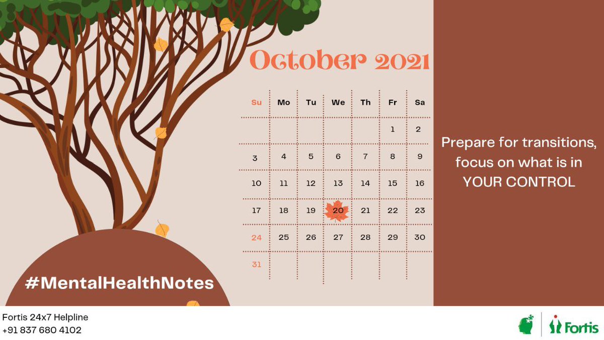 dr_samirparikh's tweet photo. Transitions can be anxiety provoking, prepare by focusing on what is in your control #rebootyourroutine

#Mentalhealth #notes #october

#mindspace 
@fortis_mhbs https://t.co/JsAkjFk23r