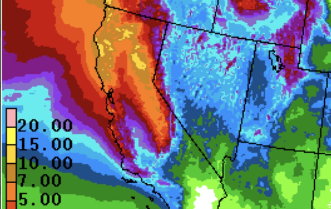 sciencewrighter's tweet photo. I realize that models are fallible, but I'm enjoying for now the possibility of 7+ inches of rain soaking my new #nativeplants. #NevadaCounty #MasterGardeners #BloomCalifornia @CNPS #CAwx https://t.co/BY7N3zj4oJ https://t.co/DBlPdKmVK4