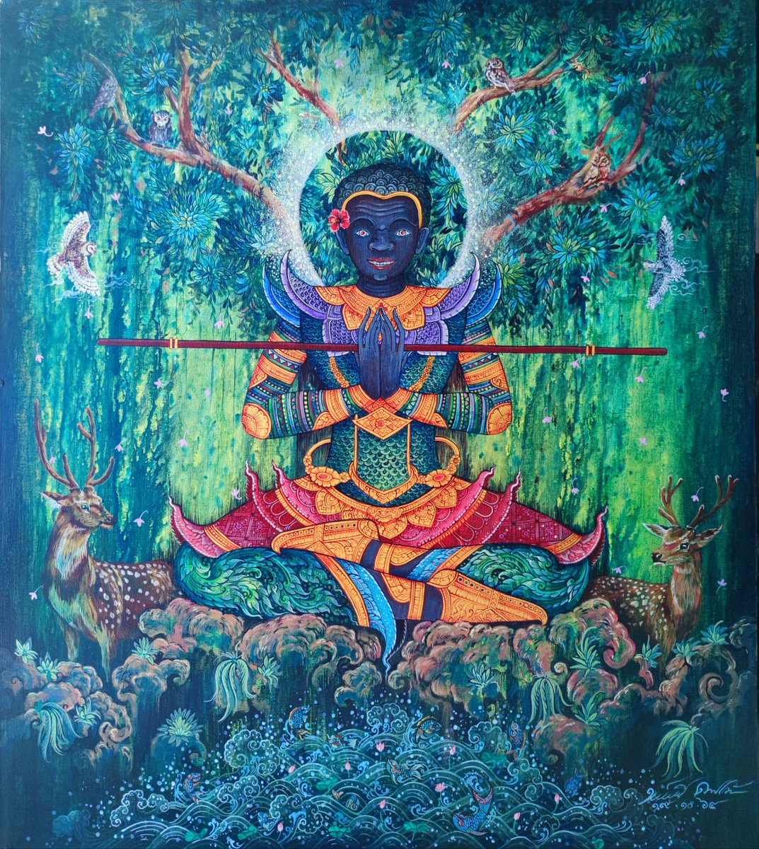 ARTtoU1991's tweet photo. คาถามหาจินดามณี (Khatha Maha Jindamanee)
size 80x90 cm /acrylic on canvas
#สัตว์หิมพานต์ #ลายไทย #thaiart #drawing #piant #workformoney https://t.co/U6NhPxU4nB