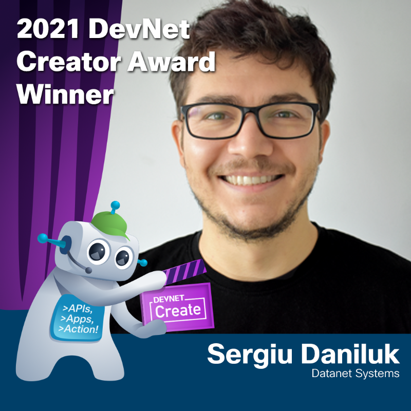 CiscoDevNet's tweet photo. The DevNet Creator Award is how we recognize contributions from our community members.
Congratulations Sergiu Danilukโ, 2021 DevNet Creator Award Winner. Find out more: https://t.co/K7suNaIHAl | #DevNetCreate