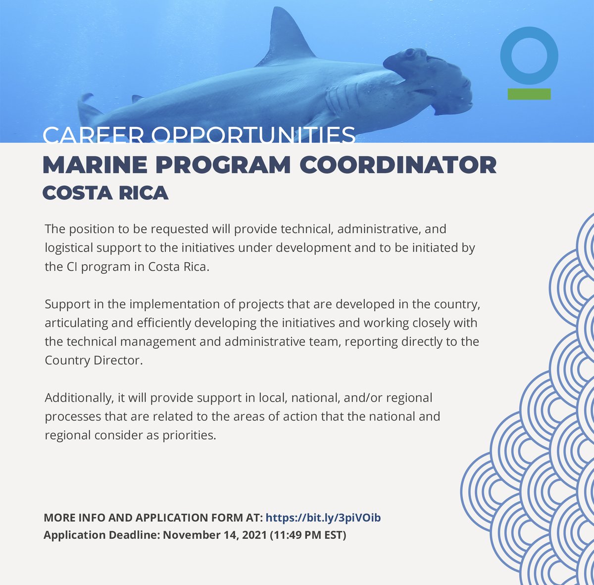 conservacioncr's tweet photo. Formá parte del equipo de Conservación Internacional Costa Rica en el puesto de Coordinador del Programa Marino. 
En el enlace encontrás toda la información, requisitos y formulario de aplicación: https://t.co/Dj9TCPRFx7 https://t.co/UuQNgRqMhs