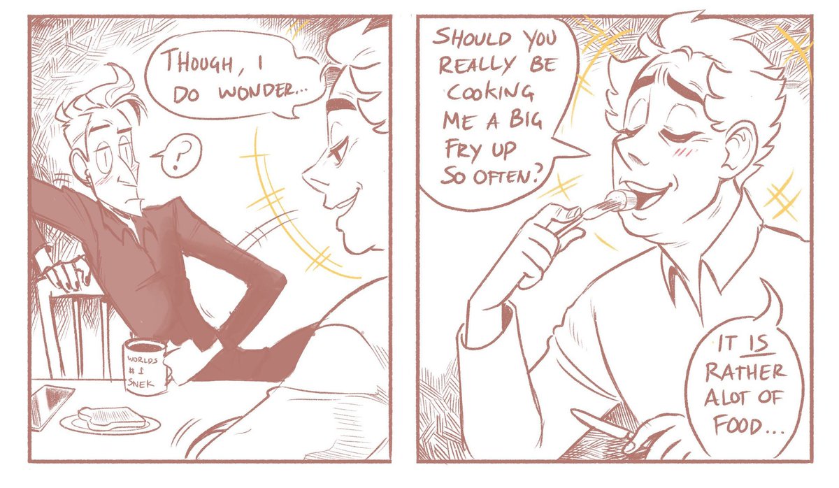 @sugarandsmites I feel awkward explaining the story on this account but crowley keeps making azi big breakfasts 😂 