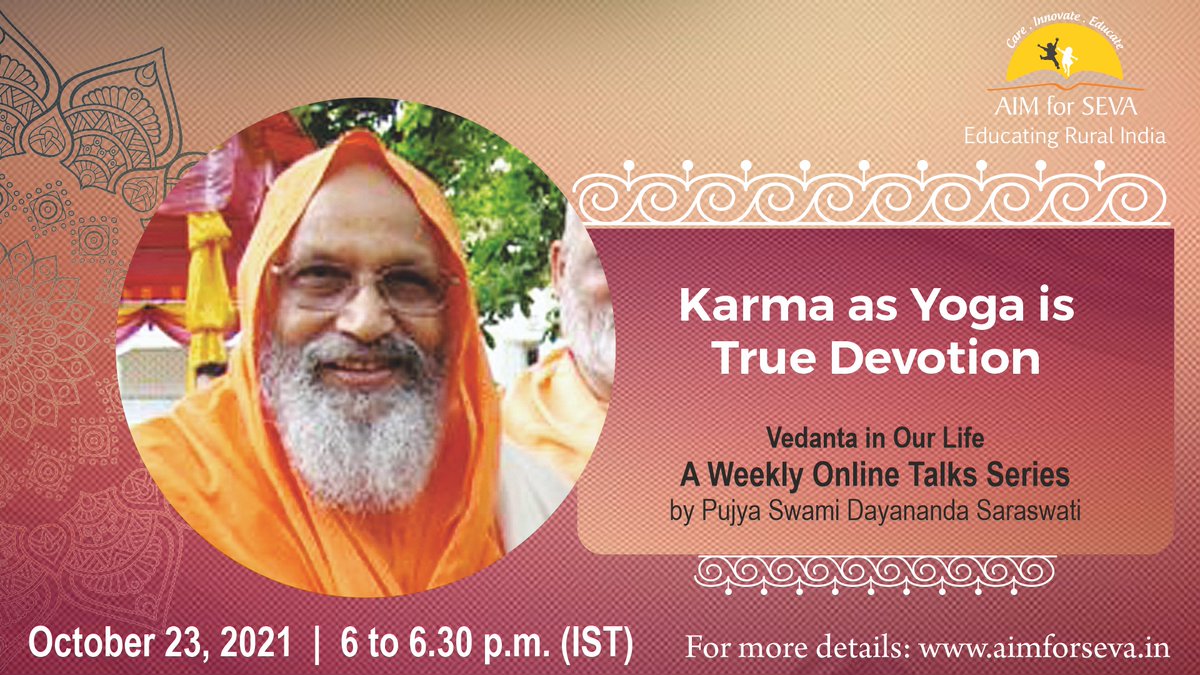 aim4seva's tweet photo. тАШVedanta in Our LifeтАЩ is held every Saturday from 6 p.m. to 6.30 p.m. (IST). Register for FREE: https://t.co/1zKAnBujrV
#vedanta #VedantaInOurLife #bhagavadgita #krishna #teachingsofgita #swamidayanandasaraswati #arshavidya #innerpeace #spiritualawakening #spiritualgrowth https://t.co/shZn4fNlK3