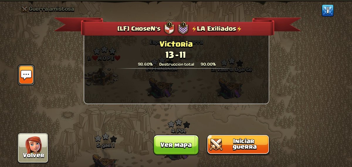 Pasamos el pre-clasificatorio de Inmortal Cup @RomeoiA7 !!! Buen triunfo frente a un gran rival @LAExiliadosOP.

Gran trabajo de los muchachos
<a href="/Polcoc_/">POL</a> ⭐⭐⭐
<a href="/ValeCoC1/">Val.U</a> ⭐⭐⭐
@carloscocagarc1 ⭐⭐⭐
<a href="/rodrigolclasho2/">Gael</a> ⭐⭐
<a href="/Pedrococ_/">Pedro</a> ⭐⭐

Siempre con <a href="/familiaperucoc/">La Familia</a> !!!