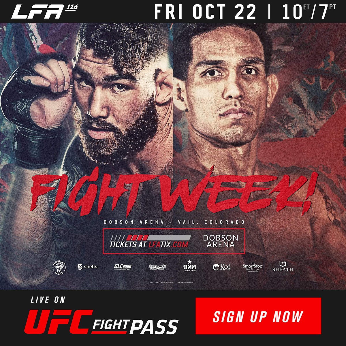 LFAfighting's tweet photo. It's #FightWeek and @LFAfighting returns to the resort town of @VailGov with a #Middleweight Showdown at #LFA116! π₯
@JoshFremd πΊπΈ
vs.
@IndioValente π§π·
Friday, October 22
#DobsonArena
#Vail, #Colorado
π«: https://t.co/adTN0xikoq
#MMA
#VailEvent
#DiscoverVail https://t.co/3EgcwWR3Nt