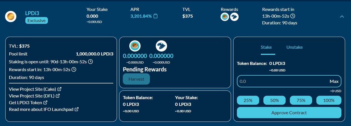 LPDiToken's tweet image. New FARM Announcement ⛳️ 
[BSC] Stake LPDi3 = Earn DFL + CAKE
Our 660 GMO packages in round 1 are open for sale in a short time, priced at only $ 0.03 / token
gmo.lpdi.io/home/
Note: LPDi3 means you will lock this token for 90days.
#LPDi #CitiGolf #BinanceSmartChain